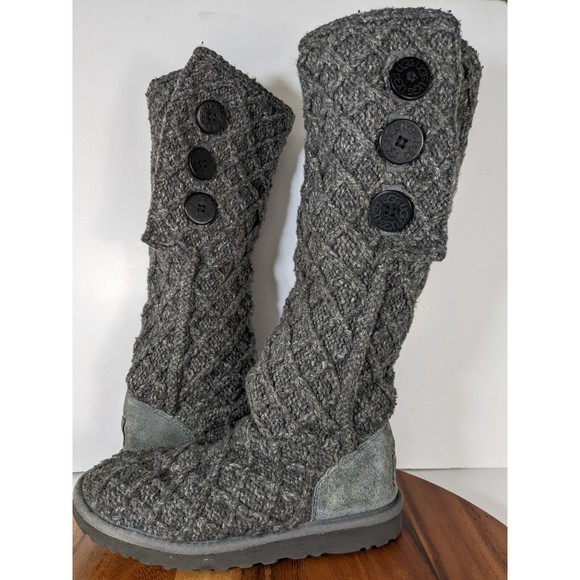 UGG Australia Lattice womens boots Size 7 Tall Knit Gray SN 3066 Winter Shoes - Picture 2 of 11